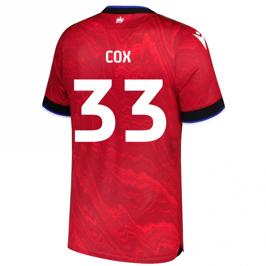 Kids Football Bella Cox #33 Red Black Away Jersey 2024/25 T-Shirt Uk