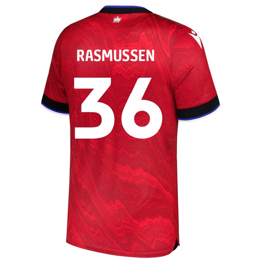 Kids Football Tash Rasmussen #36 Red Black Away Jersey 2024/25 T-Shirt Uk