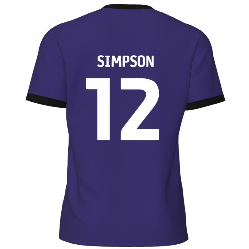 Kids Football Tyreece Simpson #12 Purple Away Jersey 2024/25 T-Shirt Uk