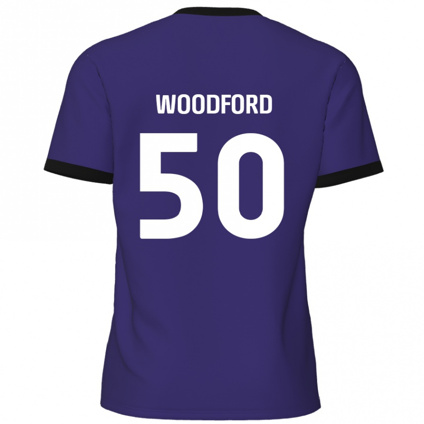 Kids Football Max Woodford #50 Purple Away Jersey 2024/25 T-Shirt Uk