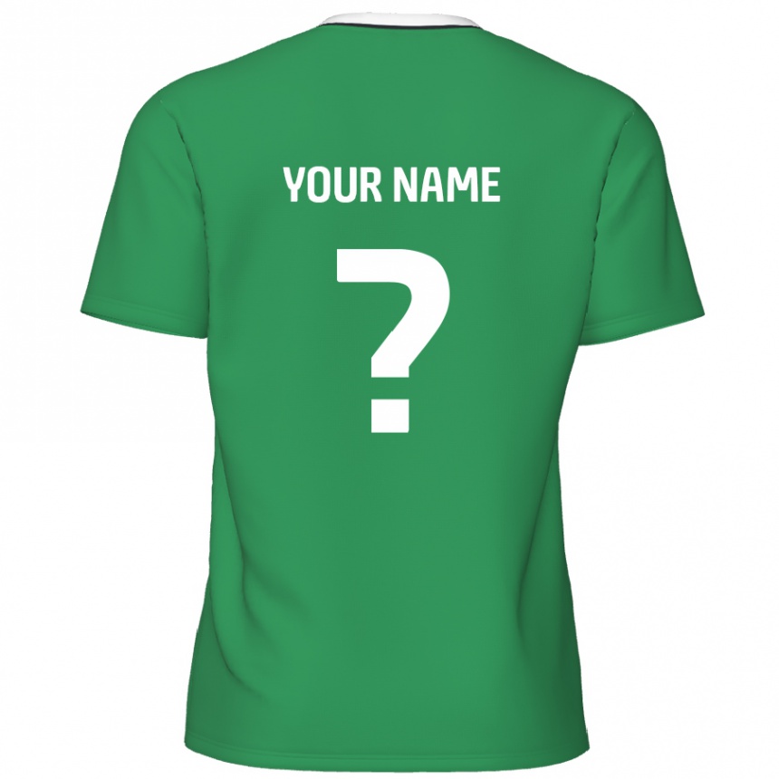 Kids Football Your Name #0 Green White Stripes Away Jersey 2024/25 T-Shirt Uk