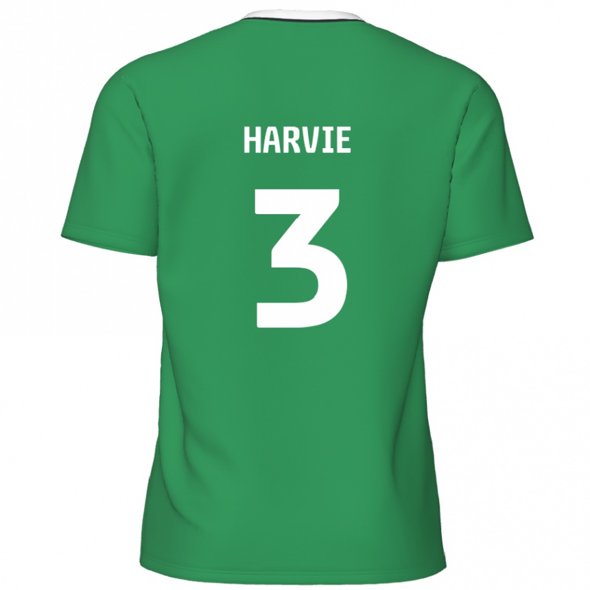 Kids Football Daniel Harvie #3 Green White Stripes Away Jersey 2024/25 T-Shirt Uk