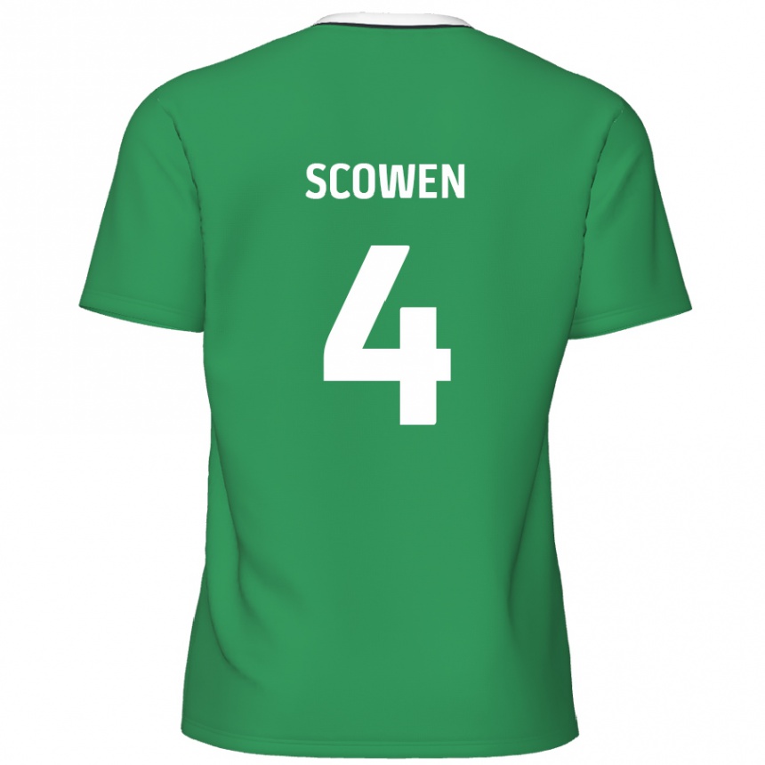 Kids Football Josh Scowen #4 Green White Stripes Away Jersey 2024/25 T-Shirt Uk