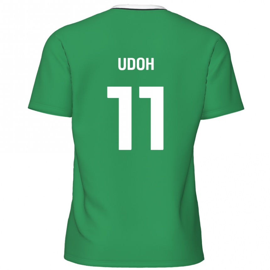 Kids Football Daniel Udoh #11 Green White Stripes Away Jersey 2024/25 T-Shirt Uk