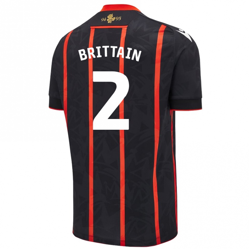 Kids Football Callum Brittain #2 Black Red Away Jersey 2024/25 T-Shirt Uk