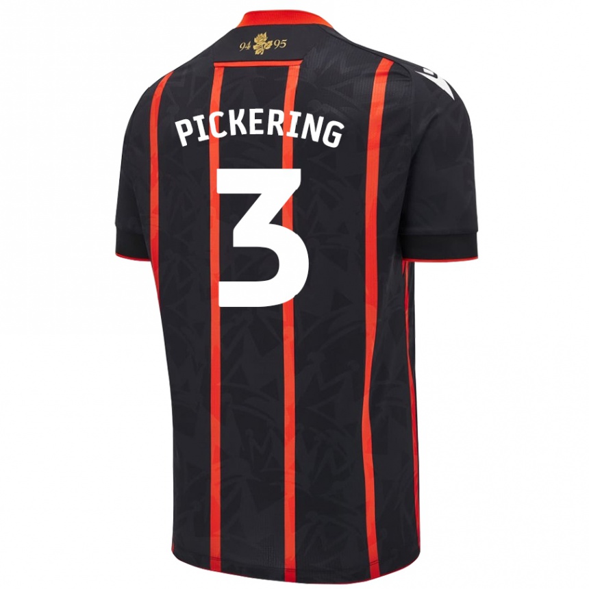 Kids Football Harry Pickering #3 Black Red Away Jersey 2024/25 T-Shirt Uk