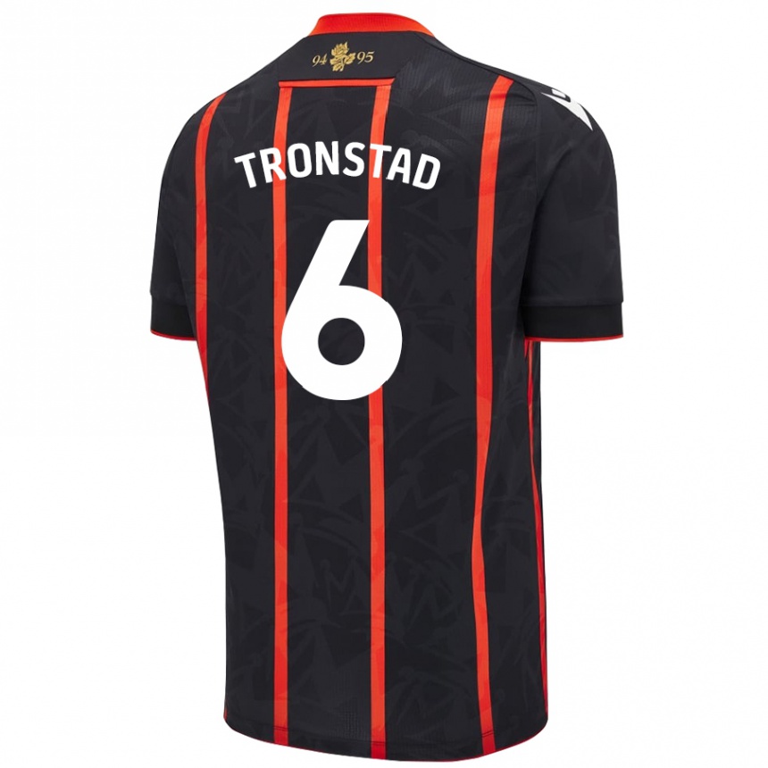 Kids Football Sondre Tronstad #6 Black Red Away Jersey 2024/25 T-Shirt Uk