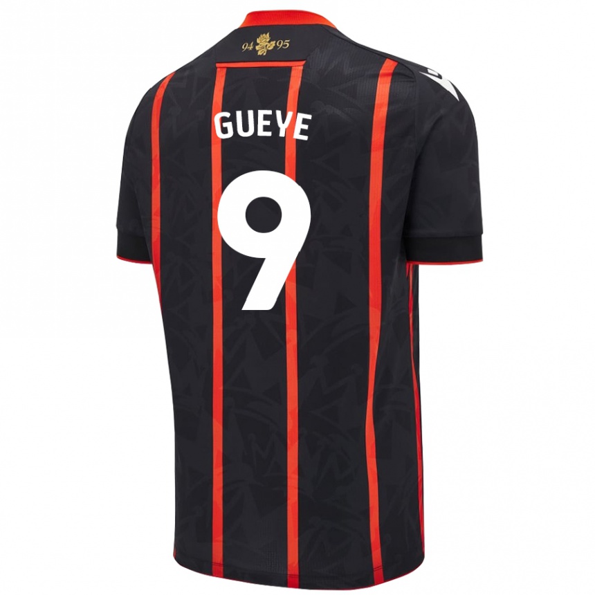 Kids Football Makhtar Gueye #9 Black Red Away Jersey 2024/25 T-Shirt Uk