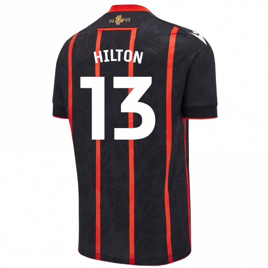 Kids Football Joe Hilton #13 Black Red Away Jersey 2024/25 T-Shirt Uk