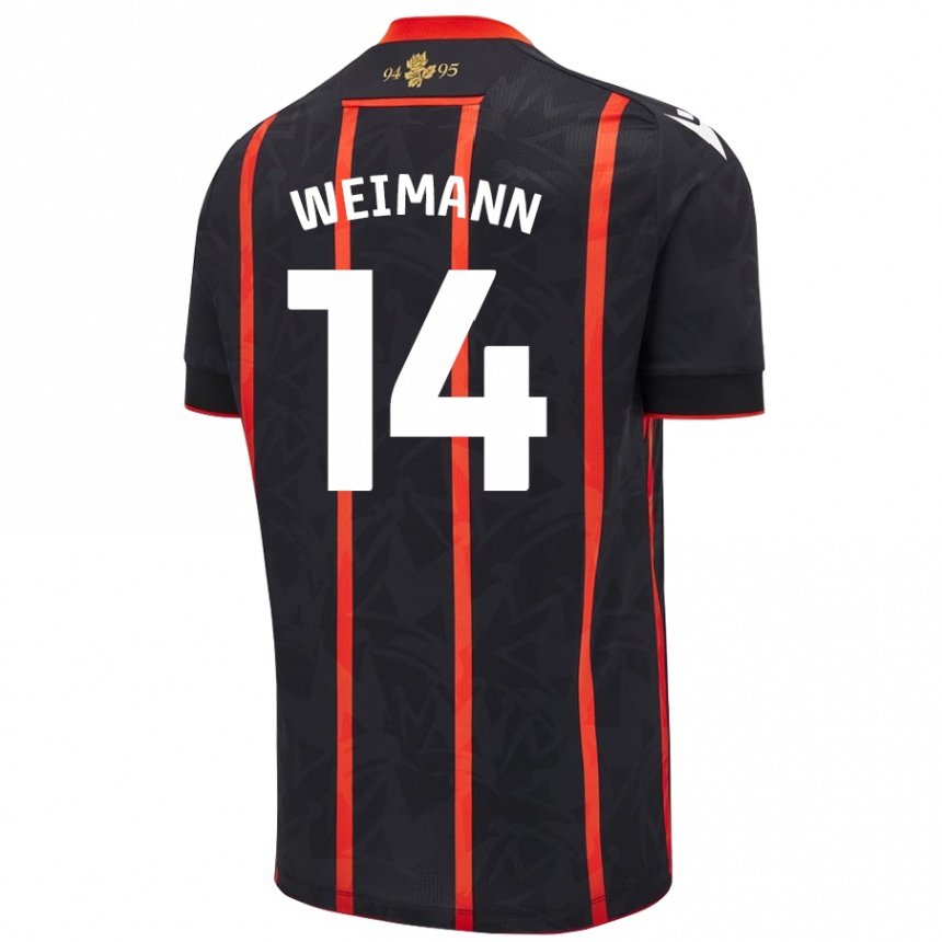 Kids Football Andreas Weimann #14 Black Red Away Jersey 2024/25 T-Shirt Uk