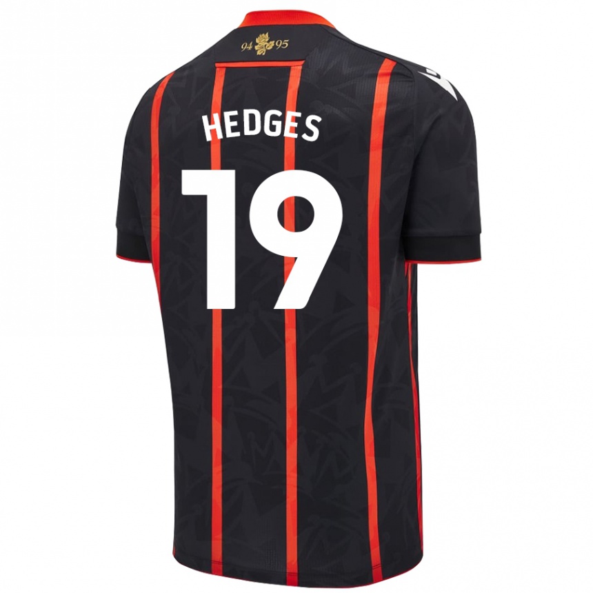 Kids Football Ryan Hedges #19 Black Red Away Jersey 2024/25 T-Shirt Uk