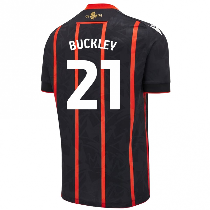 Kids Football John Buckley #21 Black Red Away Jersey 2024/25 T-Shirt Uk