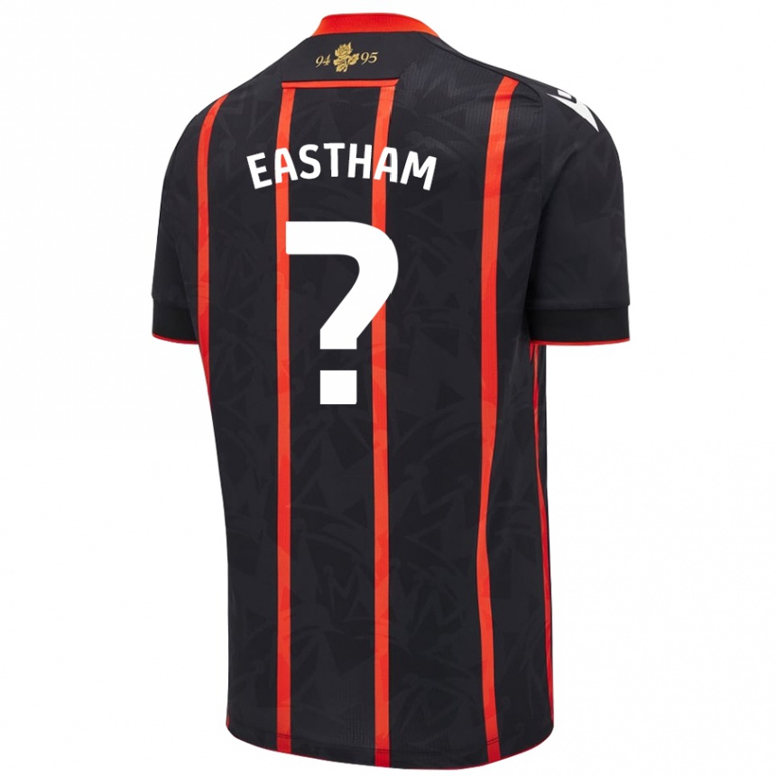 Kids Football Jordan Eastham #0 Black Red Away Jersey 2024/25 T-Shirt Uk