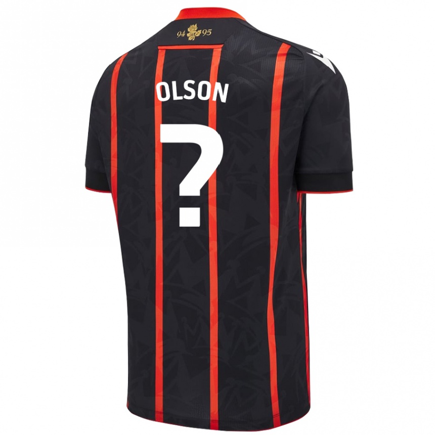 Kids Football Charlie Olson #0 Black Red Away Jersey 2024/25 T-Shirt Uk