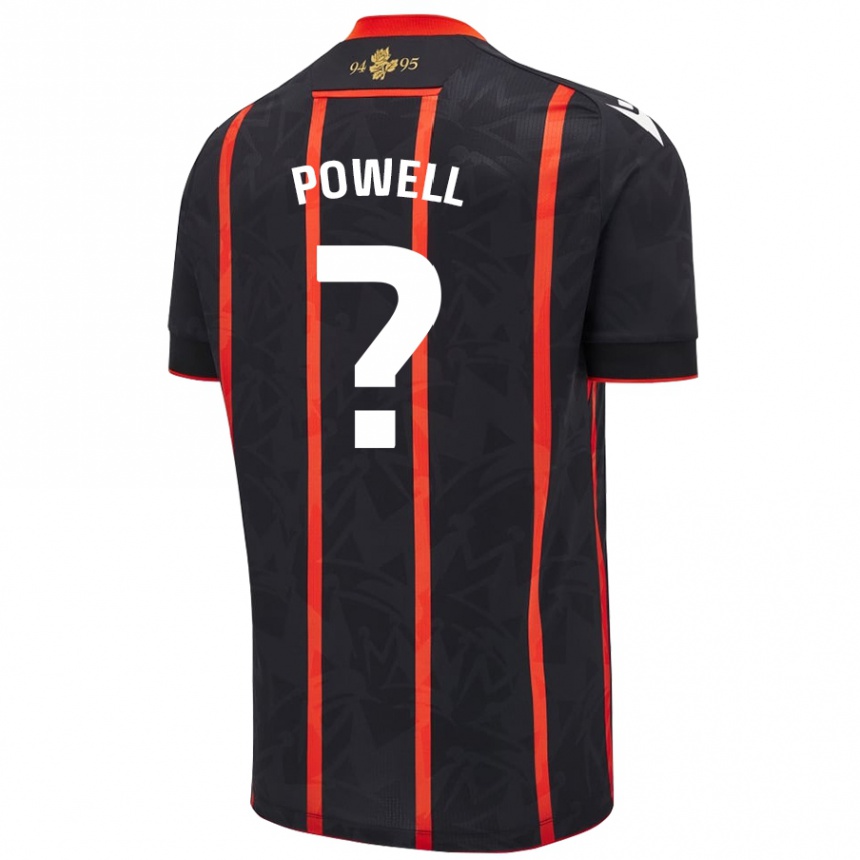 Kids Football Brandon Powell #0 Black Red Away Jersey 2024/25 T-Shirt Uk