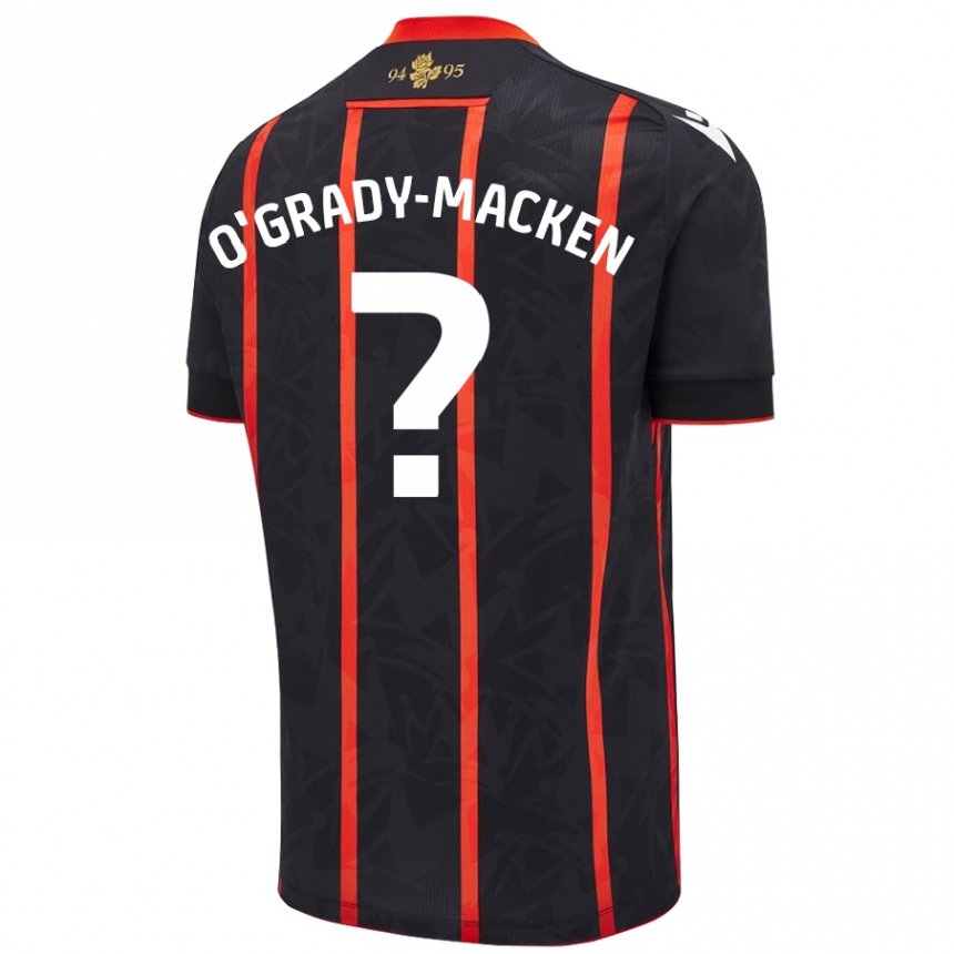 Kids Football Harley O'grady-Macken #0 Black Red Away Jersey 2024/25 T-Shirt Uk