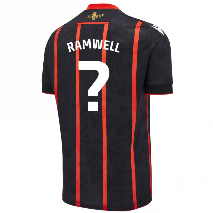 Kids Football Teddy Ramwell #0 Black Red Away Jersey 2024/25 T-Shirt Uk