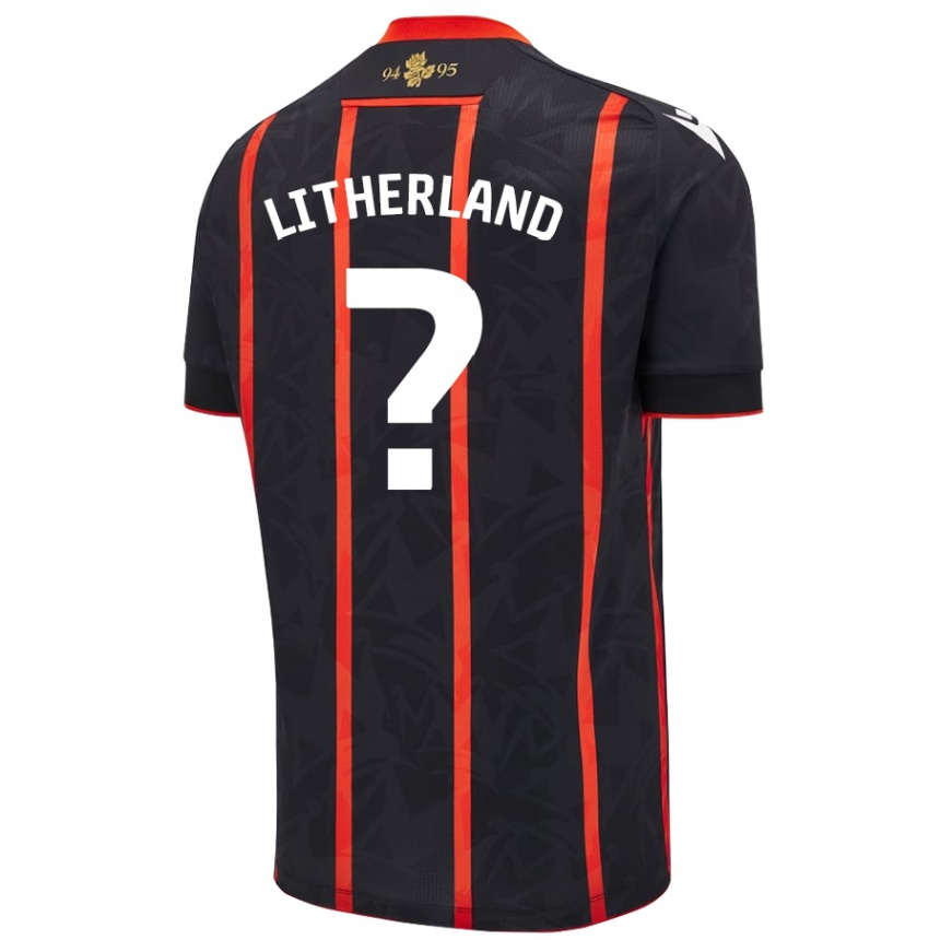 Kids Football Matty Litherland #0 Black Red Away Jersey 2024/25 T-Shirt Uk