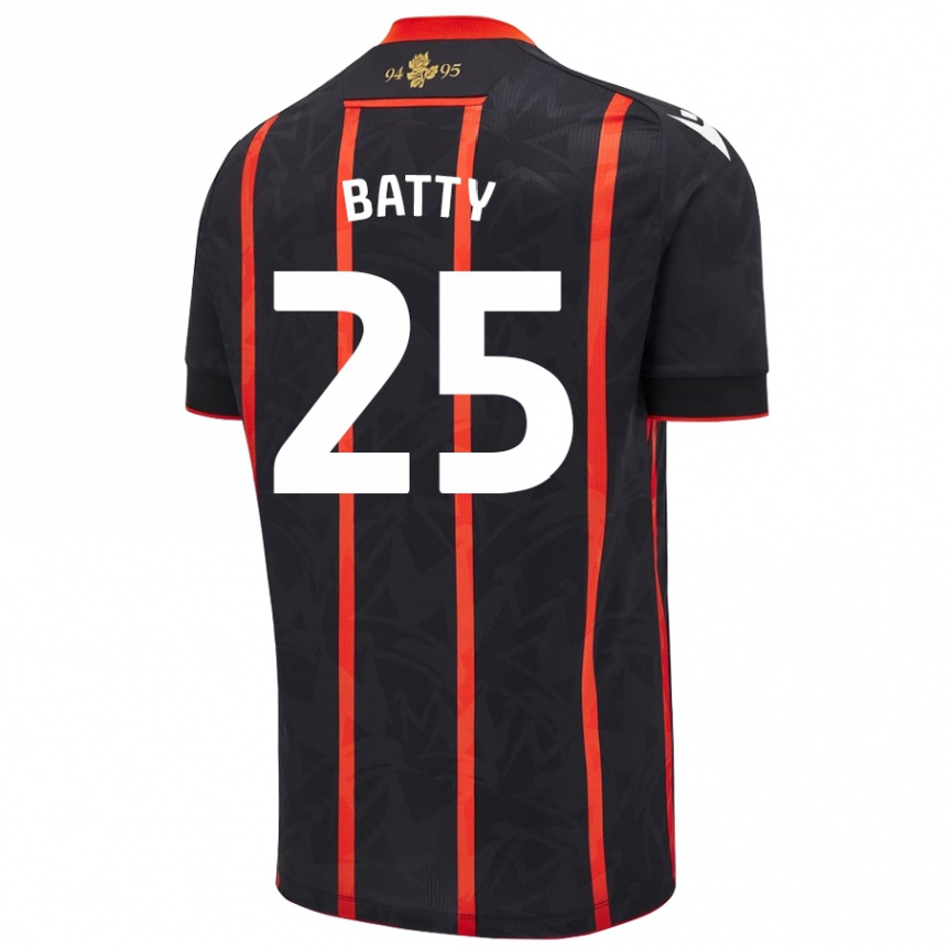 Kids Football Jake Batty #25 Black Red Away Jersey 2024/25 T-Shirt Uk