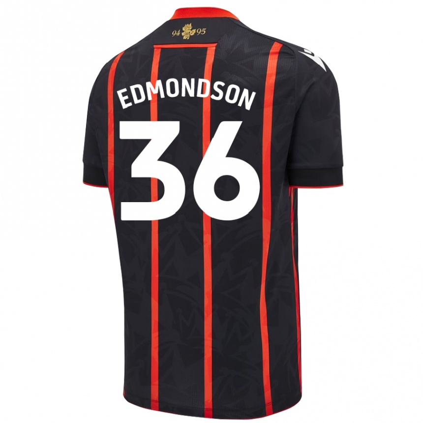 Kids Football James Edmondson #36 Black Red Away Jersey 2024/25 T-Shirt Uk