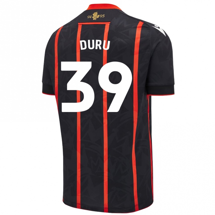 Kids Football Leo Duru #39 Black Red Away Jersey 2024/25 T-Shirt Uk