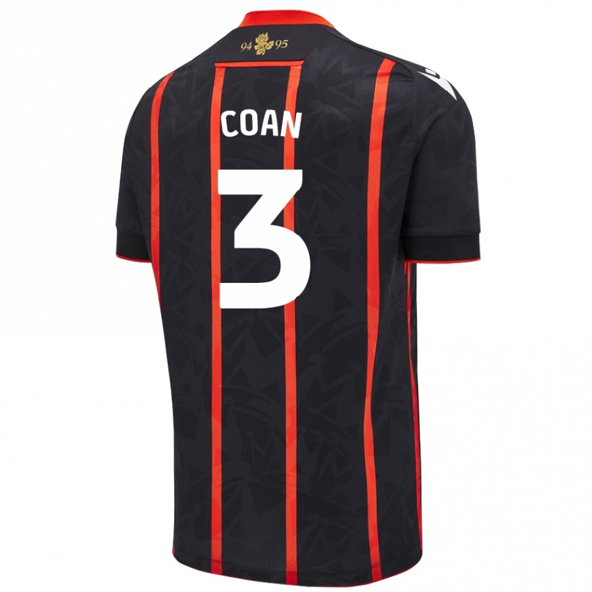 Kids Football Hannah Coan #3 Black Red Away Jersey 2024/25 T-Shirt Uk