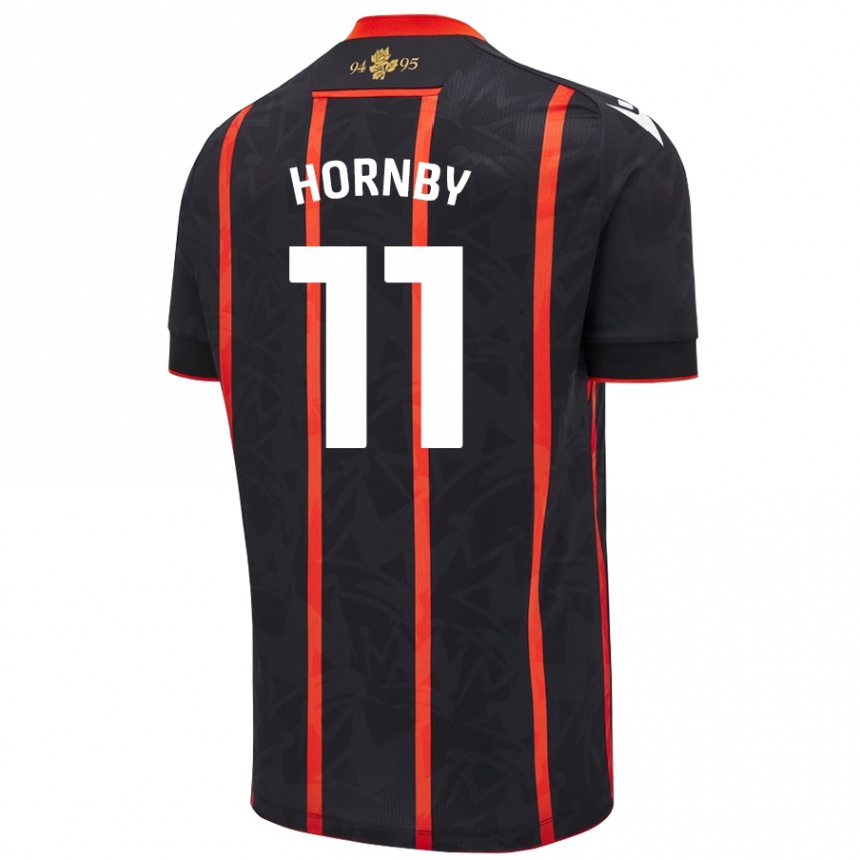 Kids Football Megan Hornby #11 Black Red Away Jersey 2024/25 T-Shirt Uk