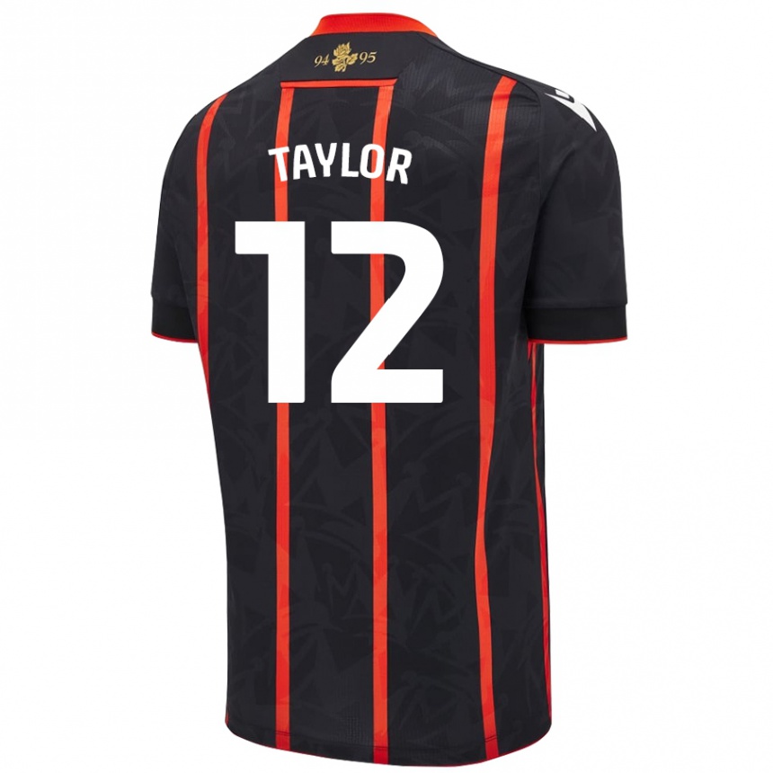 Kids Football Emma Taylor #12 Black Red Away Jersey 2024/25 T-Shirt Uk