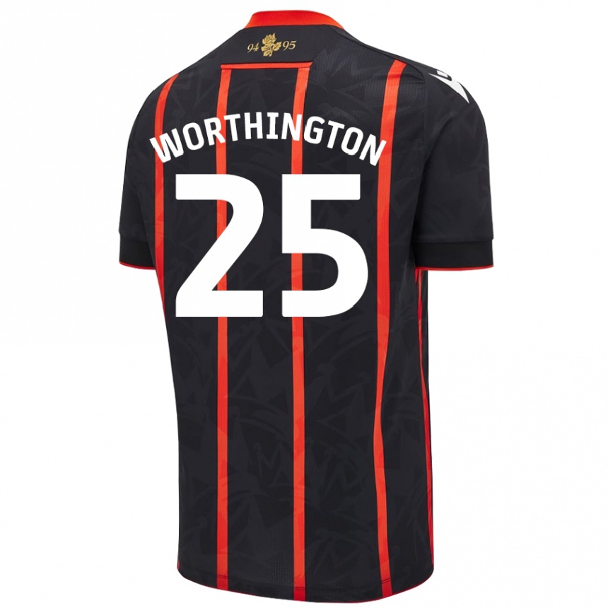 Kids Football Nicola Worthington #25 Black Red Away Jersey 2024/25 T-Shirt Uk