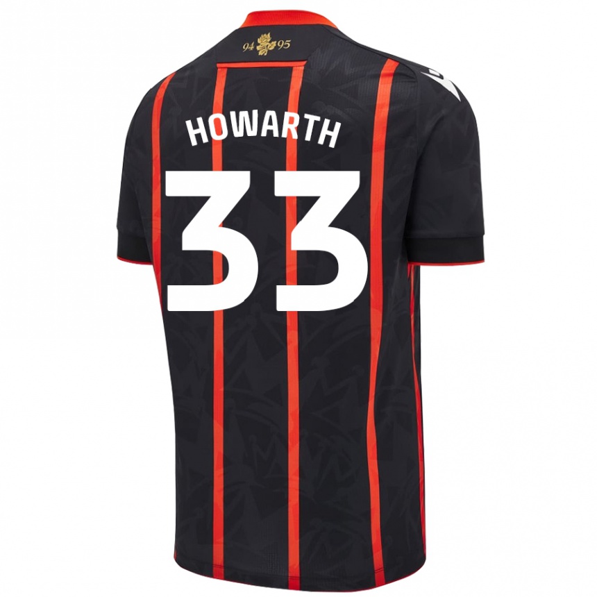 Kids Football Taylor Howarth #33 Black Red Away Jersey 2024/25 T-Shirt Uk