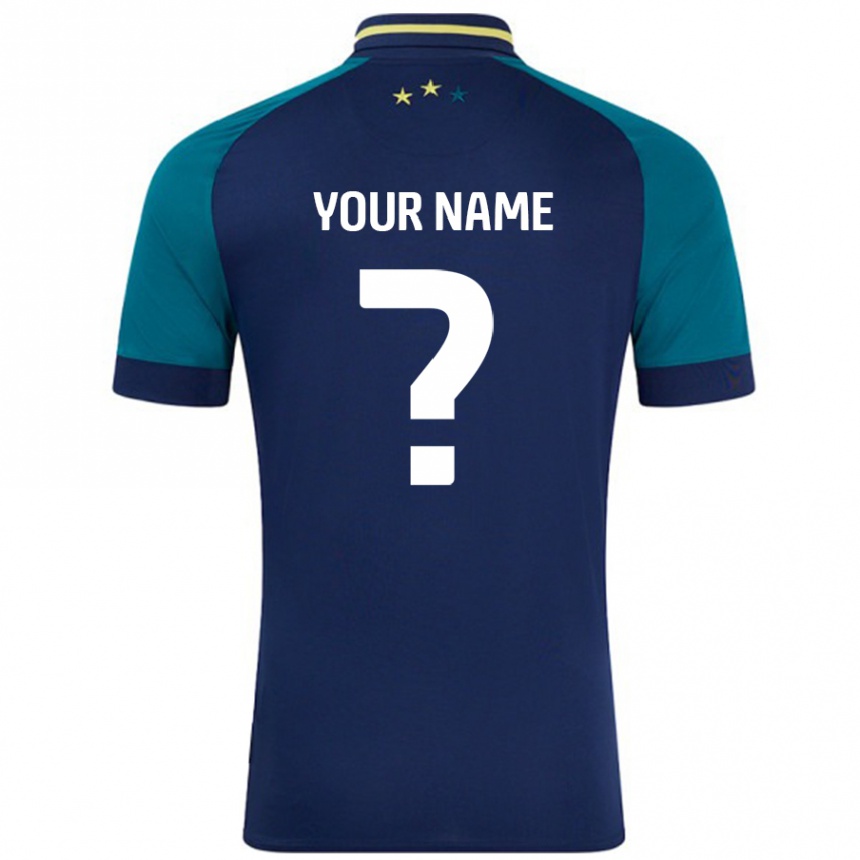 Kids Football Your Name #0 Navy Dark Green Away Jersey 2024/25 T-Shirt Uk