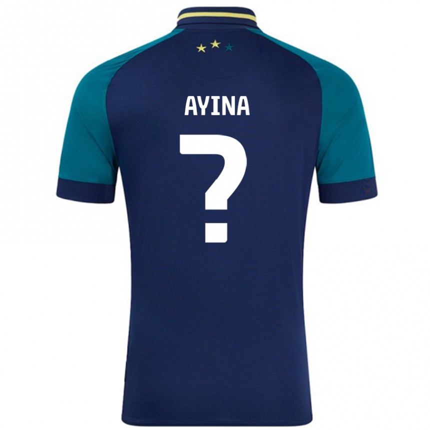 Kids Football Loick Ayina #0 Navy Dark Green Away Jersey 2024/25 T-Shirt Uk