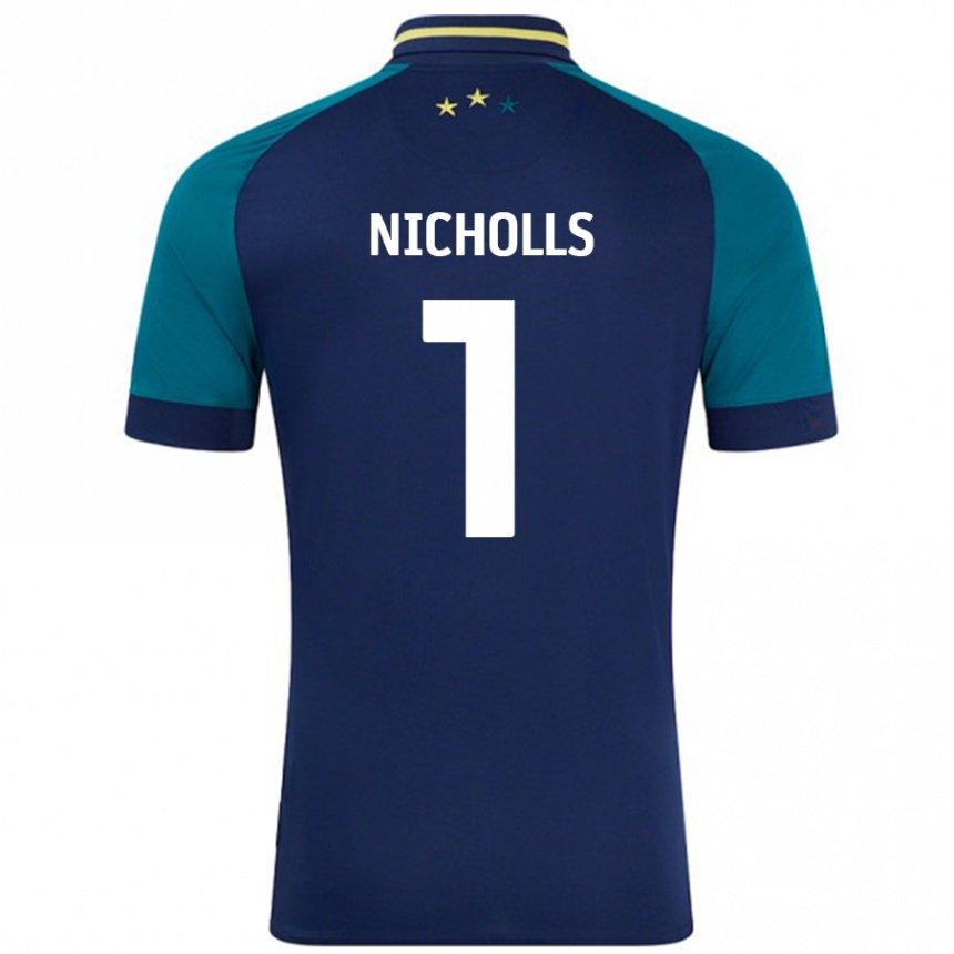 Kids Football Lee Nicholls #1 Navy Dark Green Away Jersey 2024/25 T-Shirt Uk