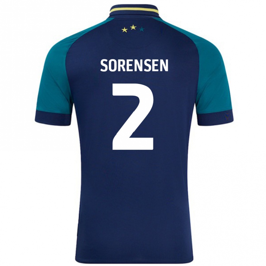 Kids Football Lasse Sörensen #2 Navy Dark Green Away Jersey 2024/25 T-Shirt Uk