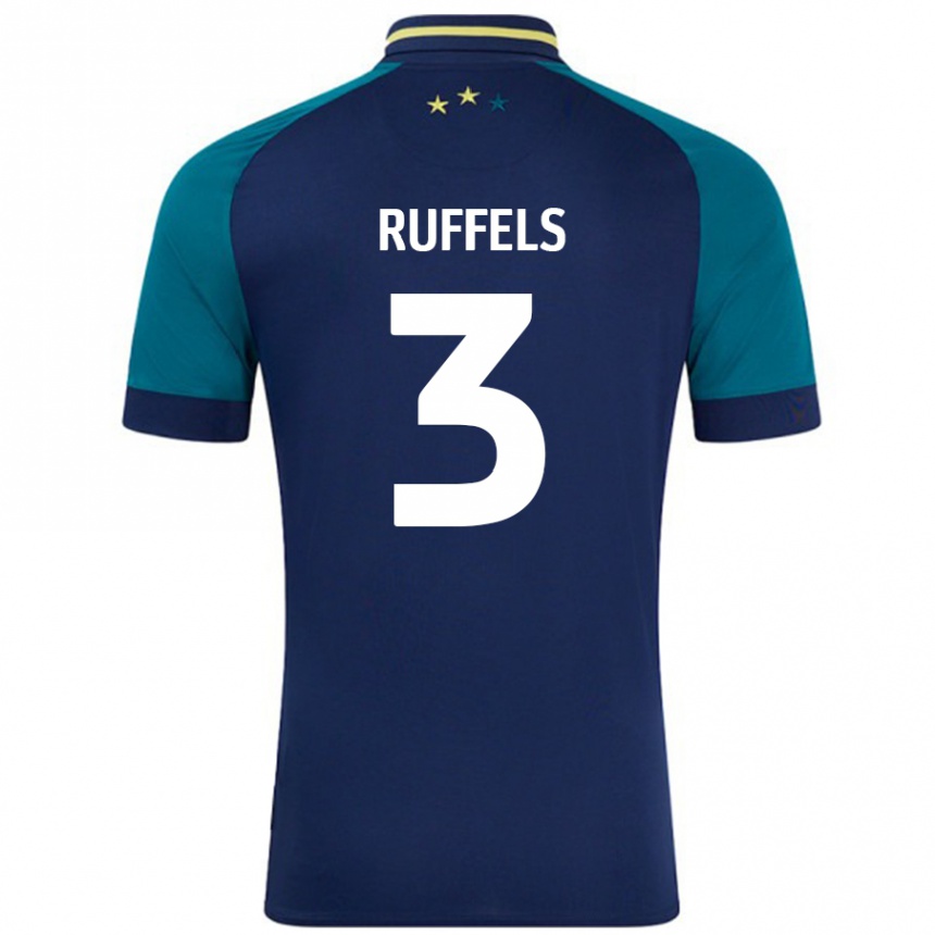 Kids Football Josh Ruffels #3 Navy Dark Green Away Jersey 2024/25 T-Shirt Uk