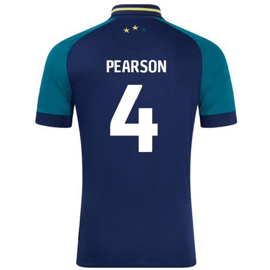 Kids Football Matty Pearson #4 Navy Dark Green Away Jersey 2024/25 T-Shirt Uk