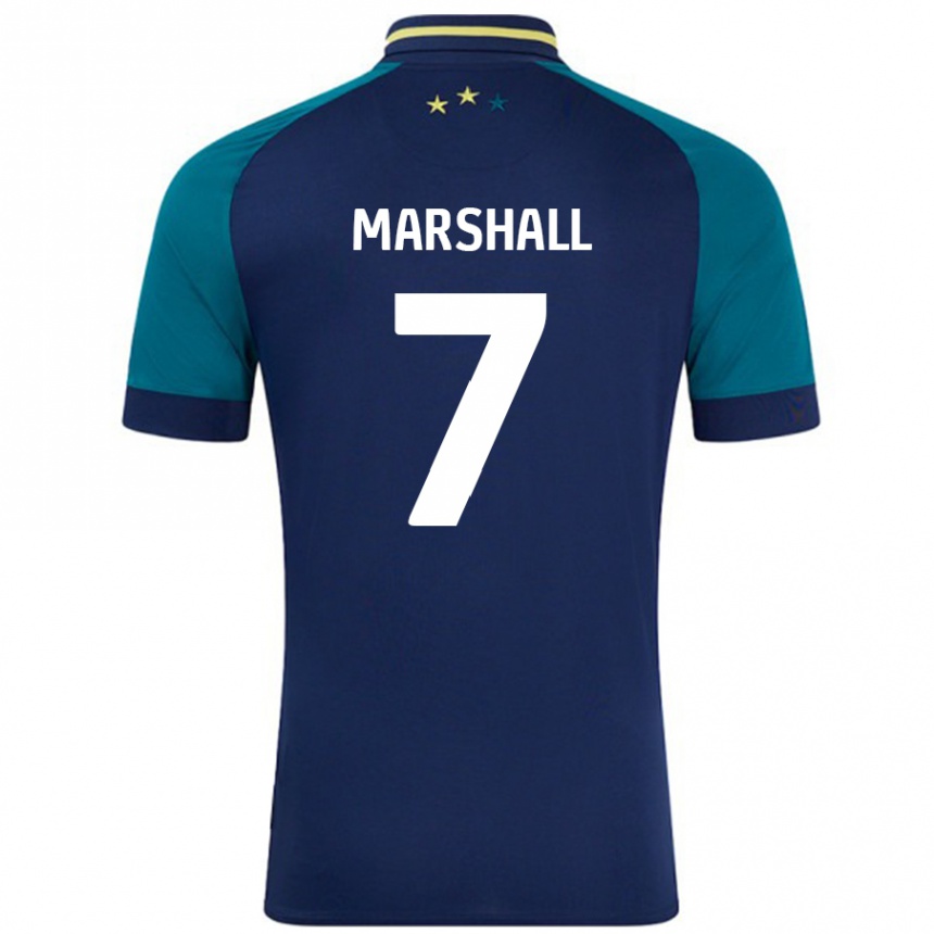 Kids Football Callum Marshall #7 Navy Dark Green Away Jersey 2024/25 T-Shirt Uk