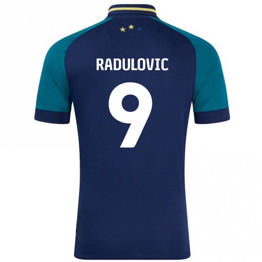 Kids Football Bojan Radulovic #9 Navy Dark Green Away Jersey 2024/25 T-Shirt Uk