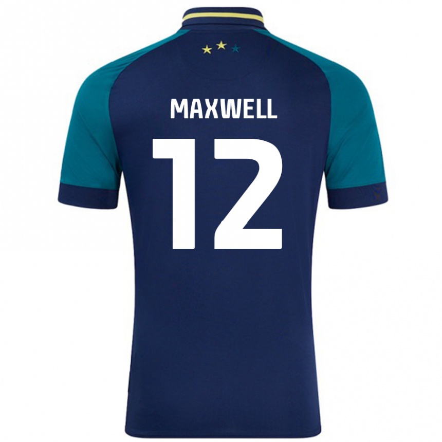 Kids Football Chris Maxwell #12 Navy Dark Green Away Jersey 2024/25 T-Shirt Uk