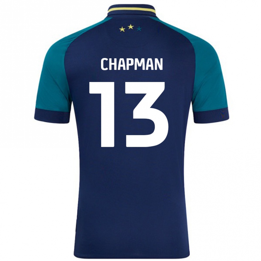 Kids Football Jacob Chapman #13 Navy Dark Green Away Jersey 2024/25 T-Shirt Uk