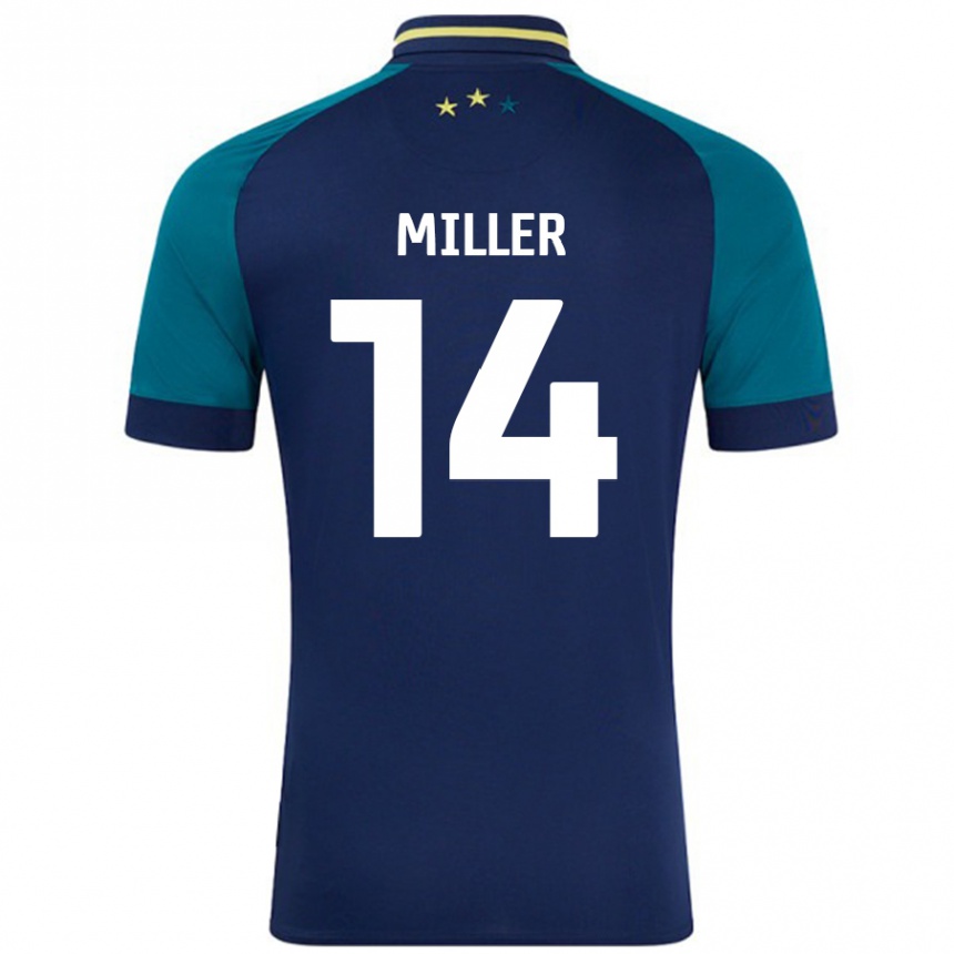 Kids Football Mickel Miller #14 Navy Dark Green Away Jersey 2024/25 T-Shirt Uk