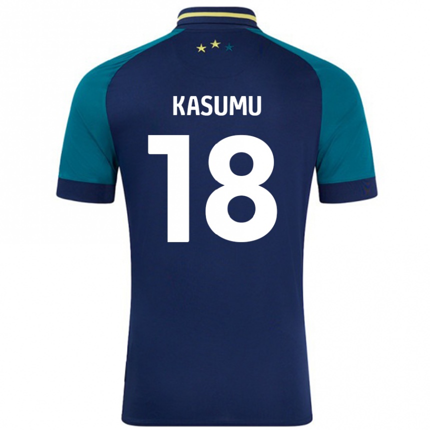 Kids Football David Kasumu #18 Navy Dark Green Away Jersey 2024/25 T-Shirt Uk