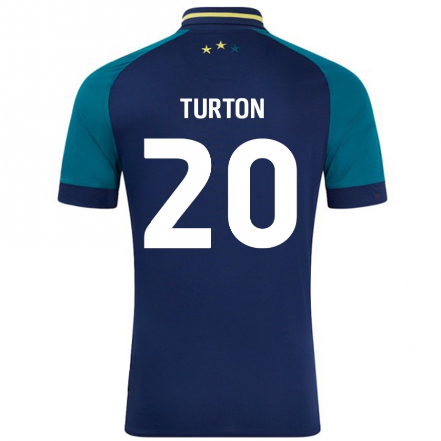 Kids Football Ollie Turton #20 Navy Dark Green Away Jersey 2024/25 T-Shirt Uk