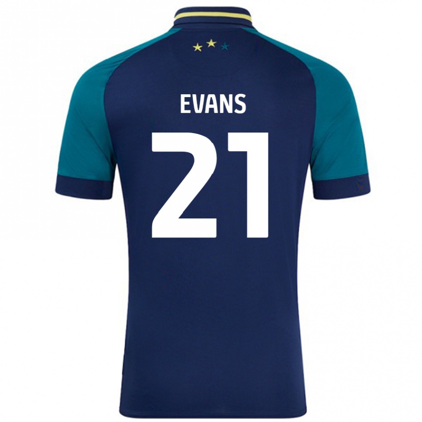 Kids Football Antony Evans #21 Navy Dark Green Away Jersey 2024/25 T-Shirt Uk