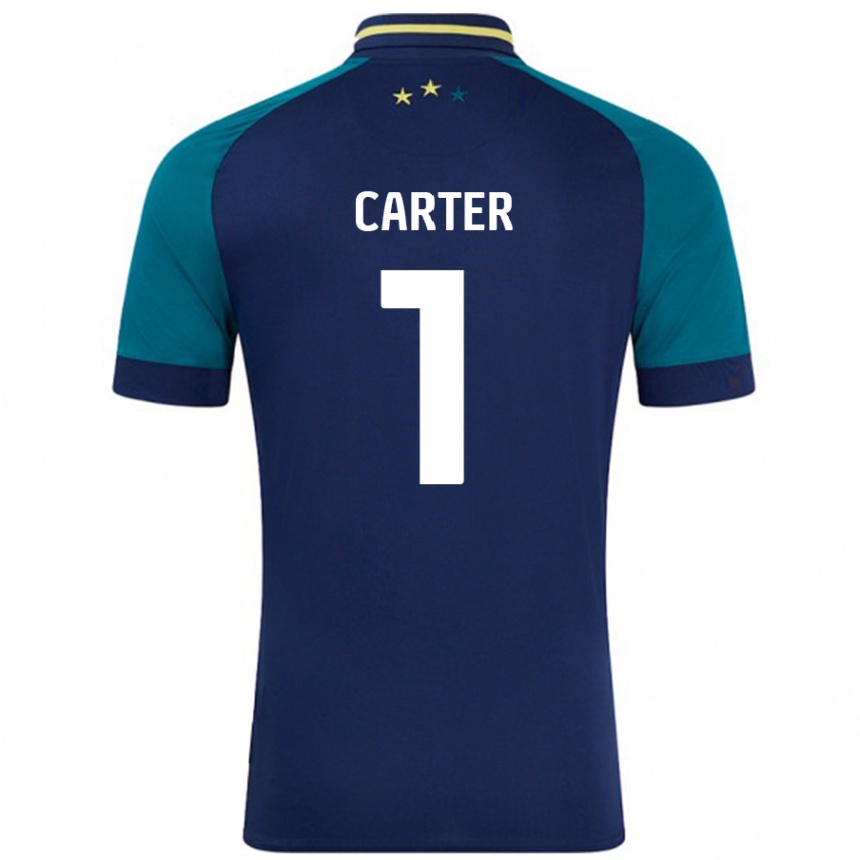 Kids Football Laura Carter #1 Navy Dark Green Away Jersey 2024/25 T-Shirt Uk