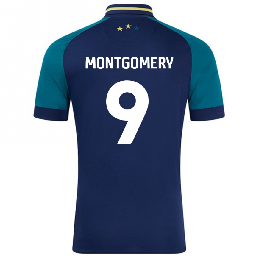 Kids Football Ria Montgomery #9 Navy Dark Green Away Jersey 2024/25 T-Shirt Uk