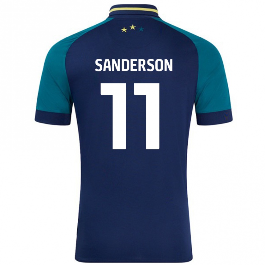 Kids Football Brittany Sanderson #11 Navy Dark Green Away Jersey 2024/25 T-Shirt Uk