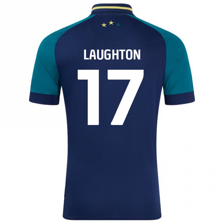 Kids Football Zoe Laughton #17 Navy Dark Green Away Jersey 2024/25 T-Shirt Uk