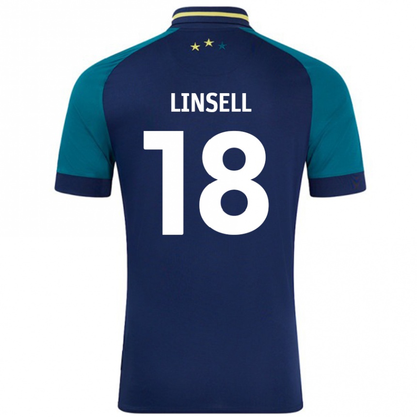 Kids Football Alice Linsell #18 Navy Dark Green Away Jersey 2024/25 T-Shirt Uk