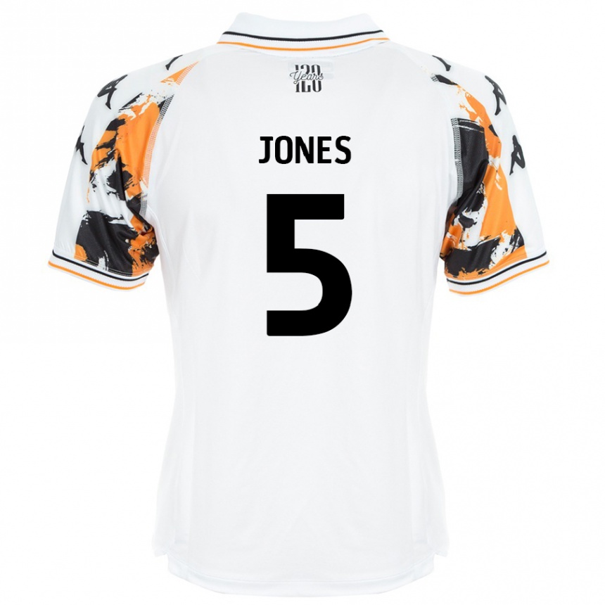 Kids Football Alfie Jones #5 White Away Jersey 2024/25 T-Shirt Uk